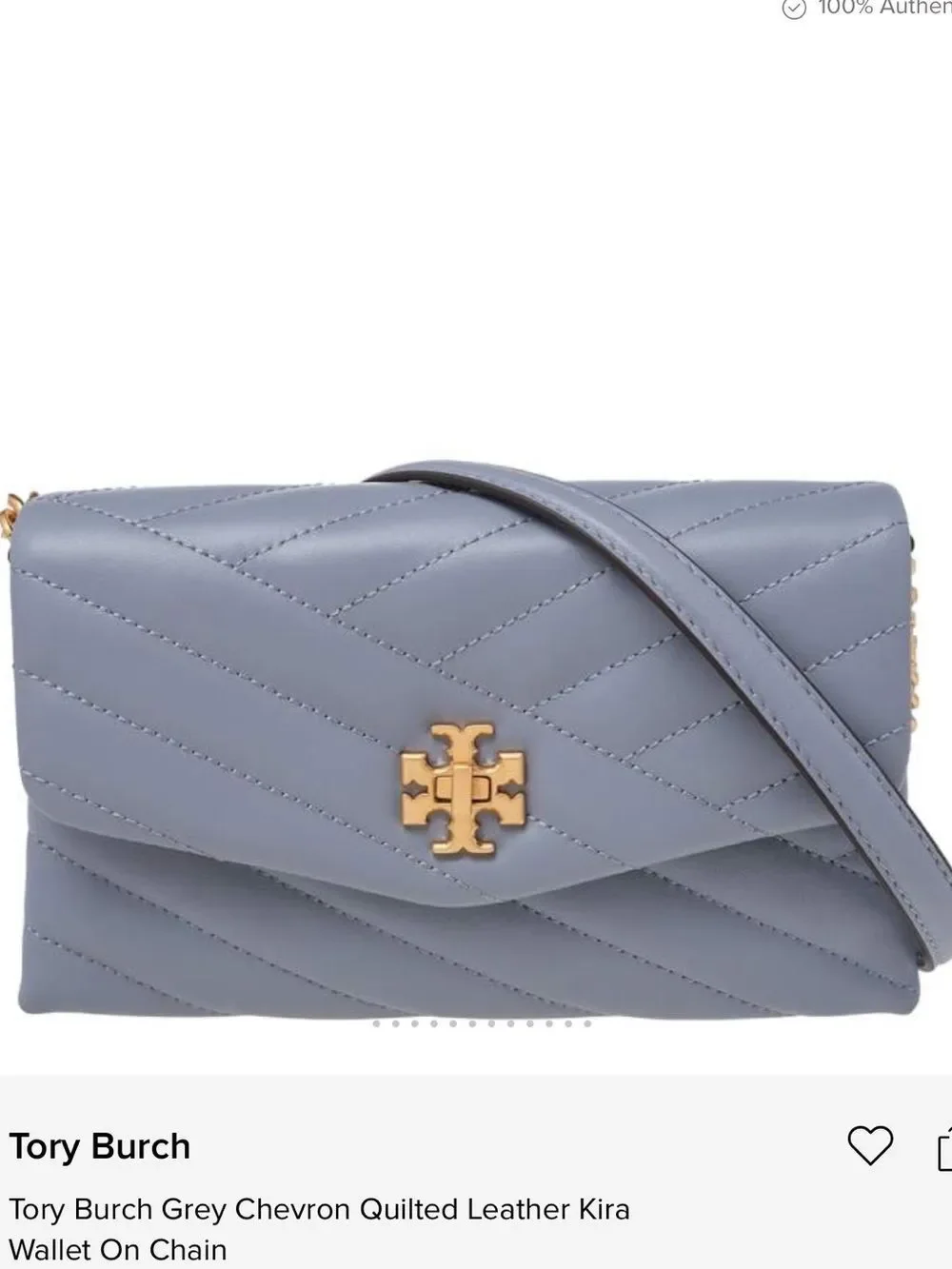 Tory Burch blue Chevron Quilted Leather Kira Wallet On Chain